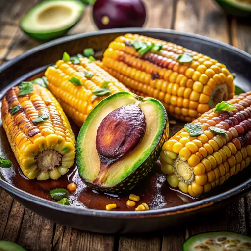 Adobong Abukado na may Pinagsamang Mais at Talong